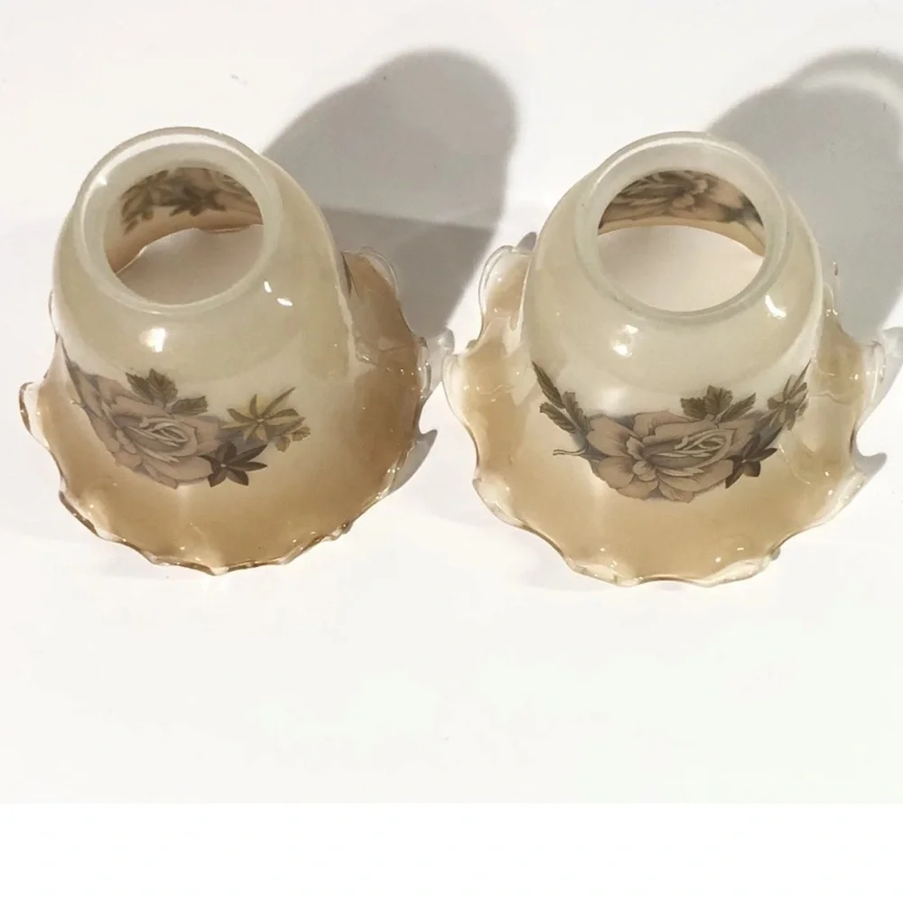 Vintage Milk Glass Lamp Shades Ruffled Floral Opaline Fitter Flowers Set